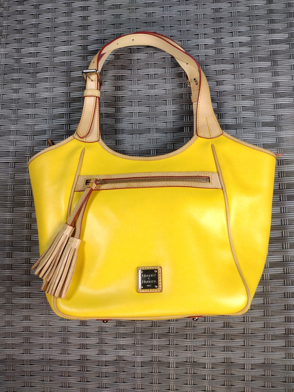 Dooney & Bourke Yellow Leather Shoulder Bag with Natural Trim